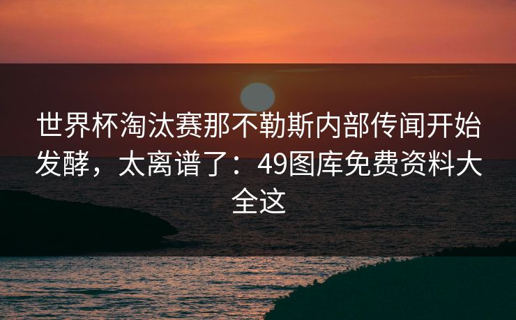 世界杯淘汰赛那不勒斯内部传闻开始发酵，太离谱了：49图库免费资料大全这